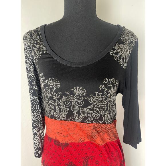 Papillon Women's Layer Lace Paisley Color Block Artzy Boho Hippie Short Dress M - Picture 4 of 9